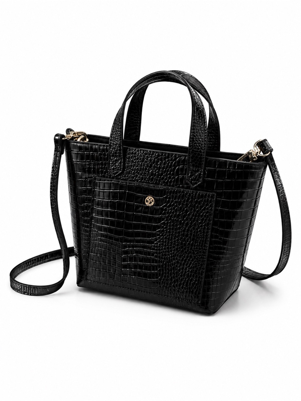 LIKE NEW Black Croc-Embossed Tote Bag with Detachable Strap
